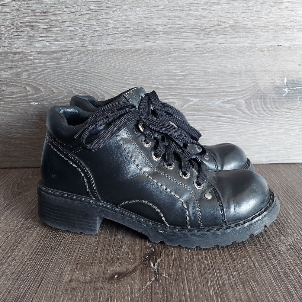 Vintage 90s Lower East Side Black Chunky Heel Platform Ankle Boots Size 6.5